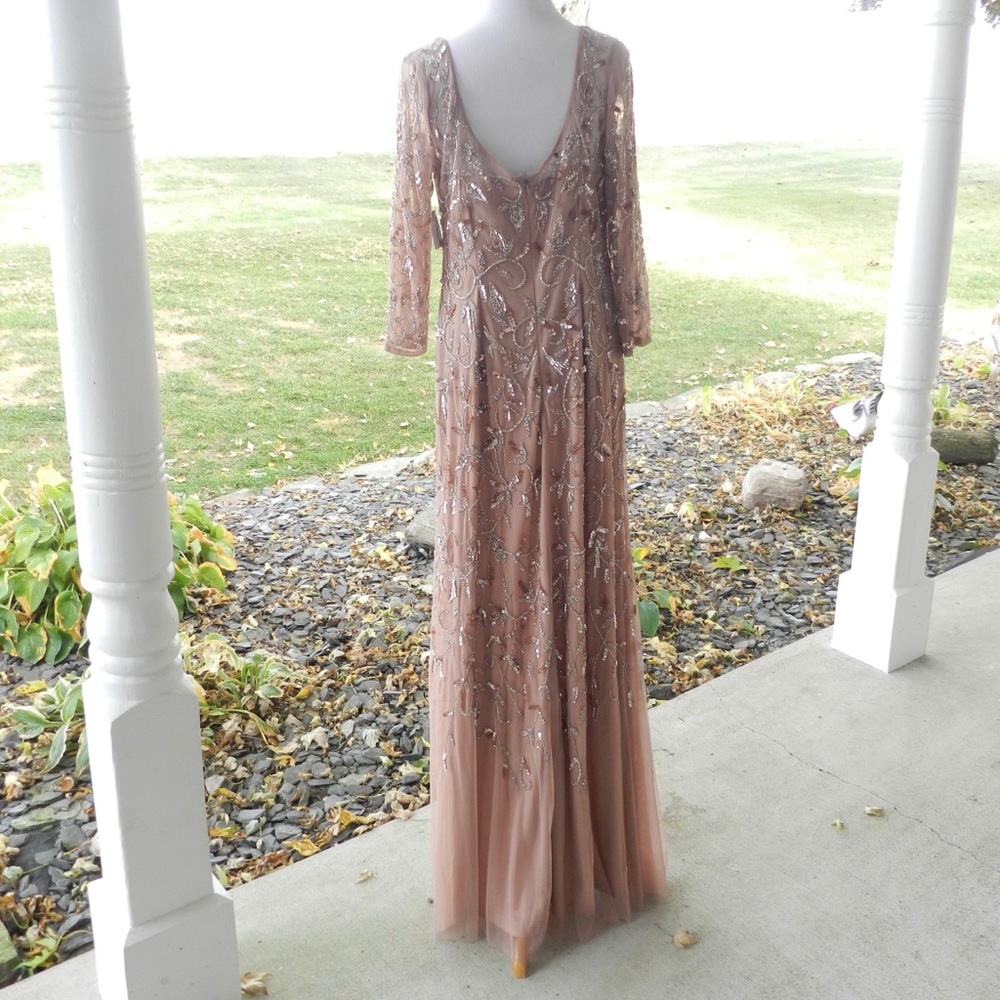 Adrianna Papell Long sleeve rose gold godet dress - Picture 2 of 13